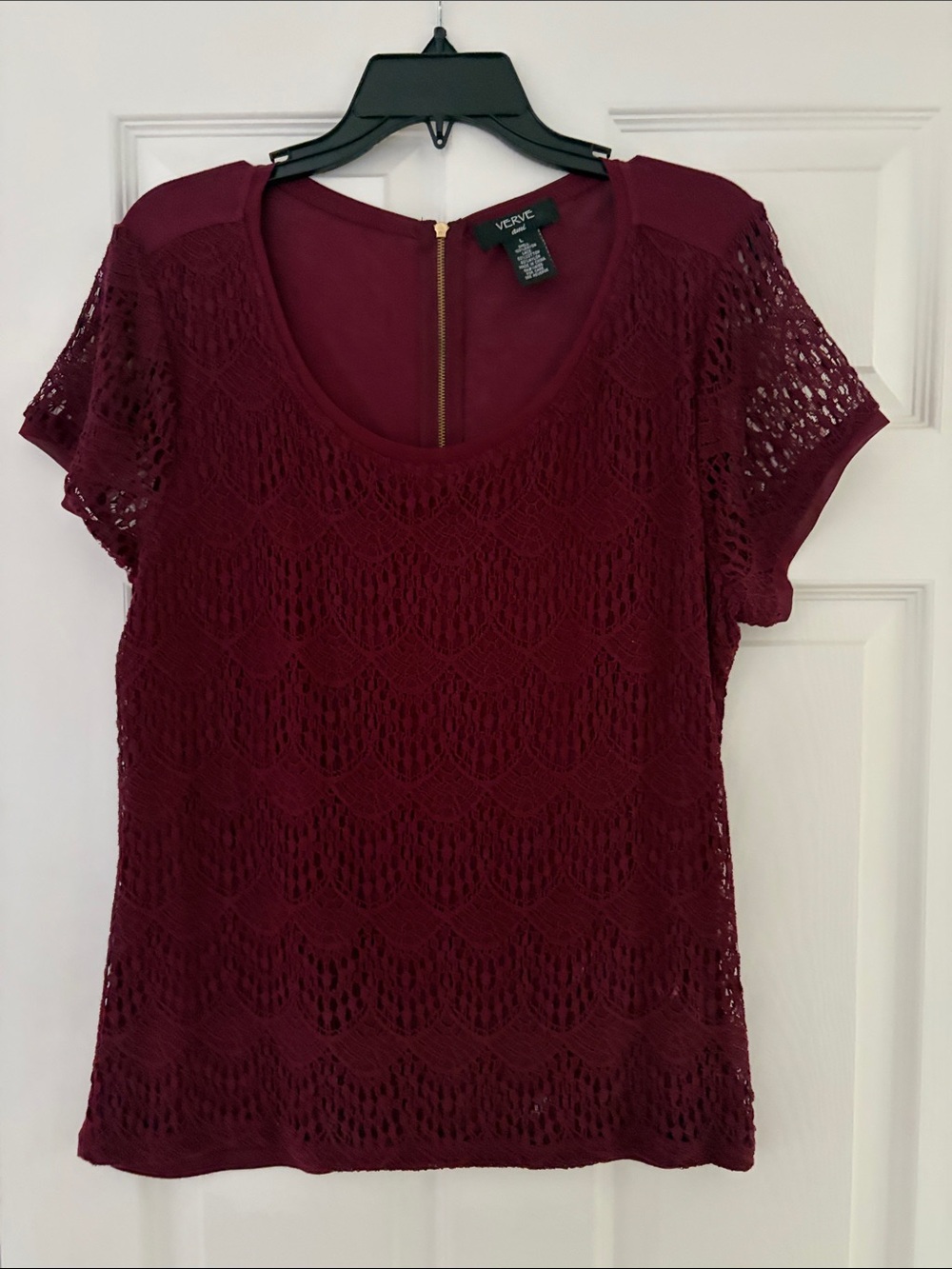 Versatile Burgundy Lace Short Sleeve Top by Verve Ami
